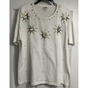 Vintage Cactus California White Shirt‎ Womens Size XL Starburst Rhinestone Studs